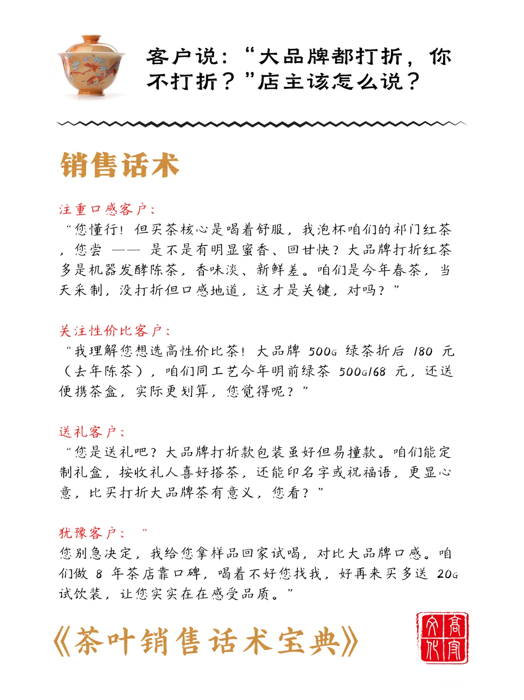 “大品牌茶都打折,你不打折?”你怎么说?