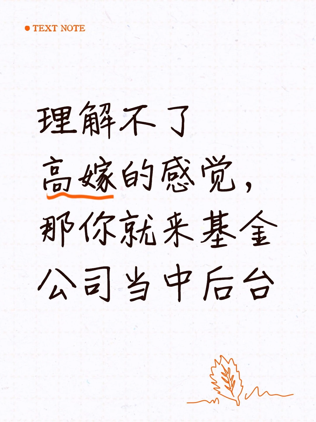 理解不了高嫁的感觉,那你就来基金公司