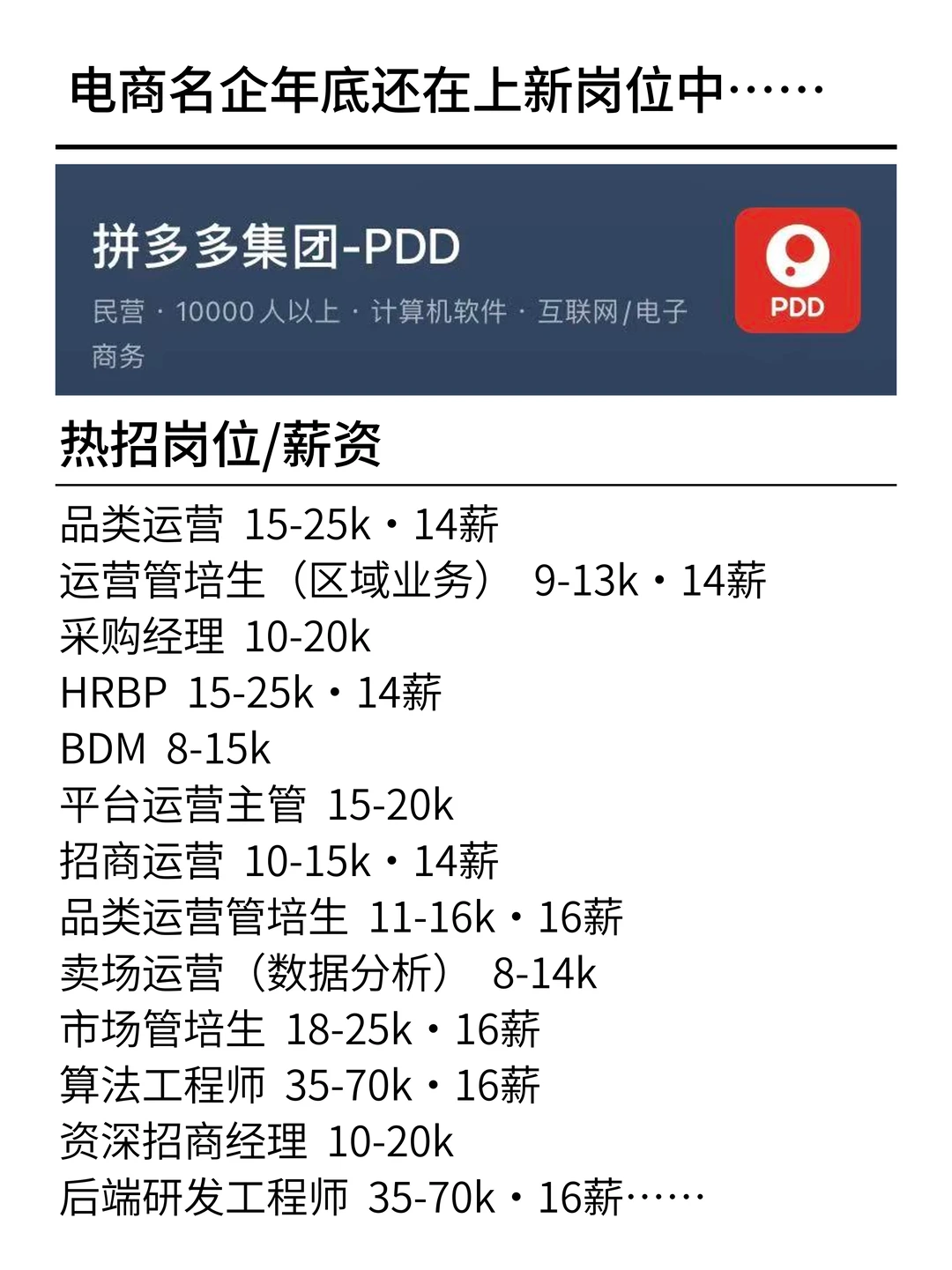 年底冲刺！拼多多/京东/亚马逊等岗位上新