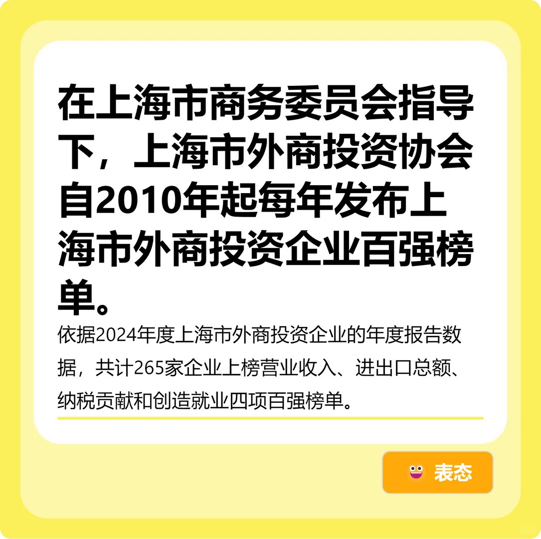 2024年度上海市外商投资企业百强榜单发布