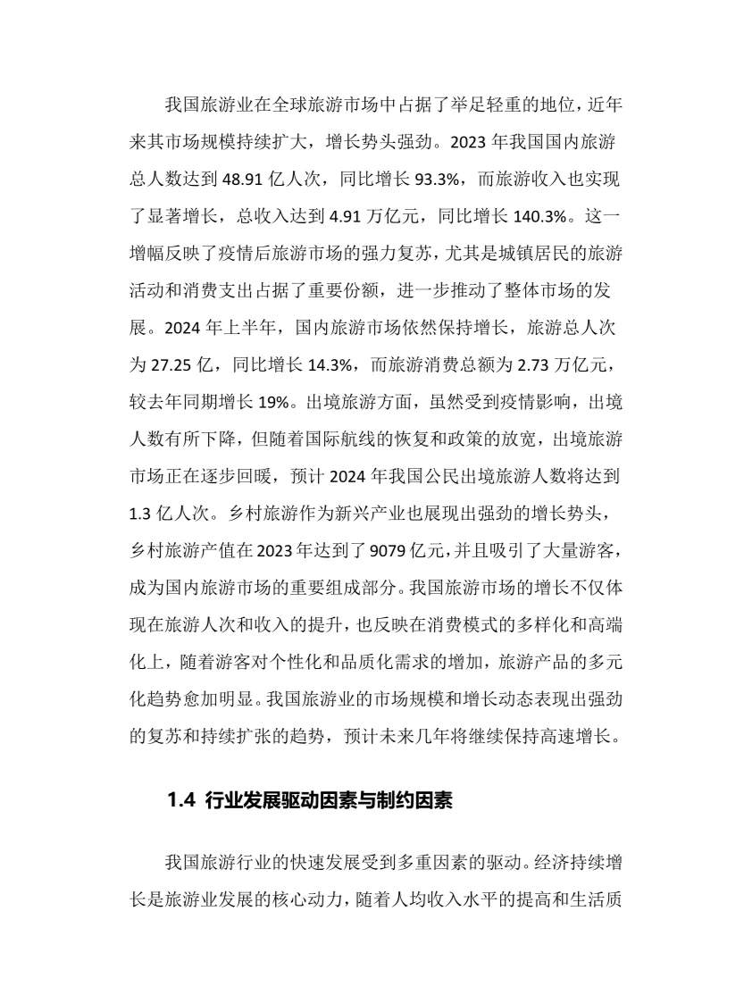 2024年旅游行业调研分析报告