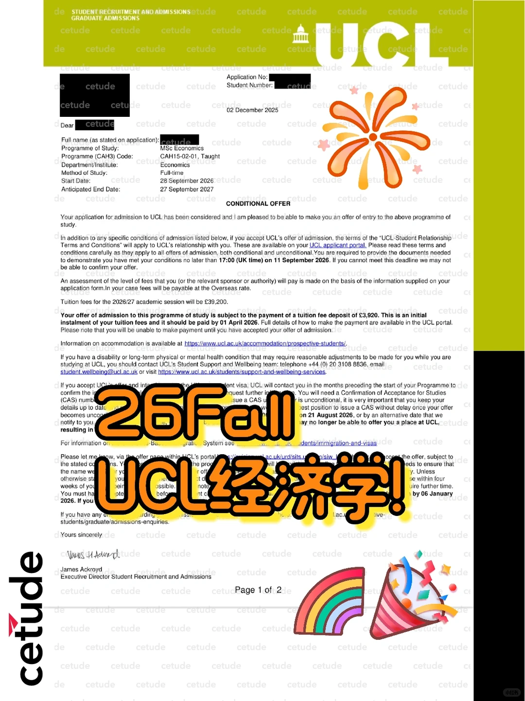 26Fall UCL经济学硕士|三周下offer!