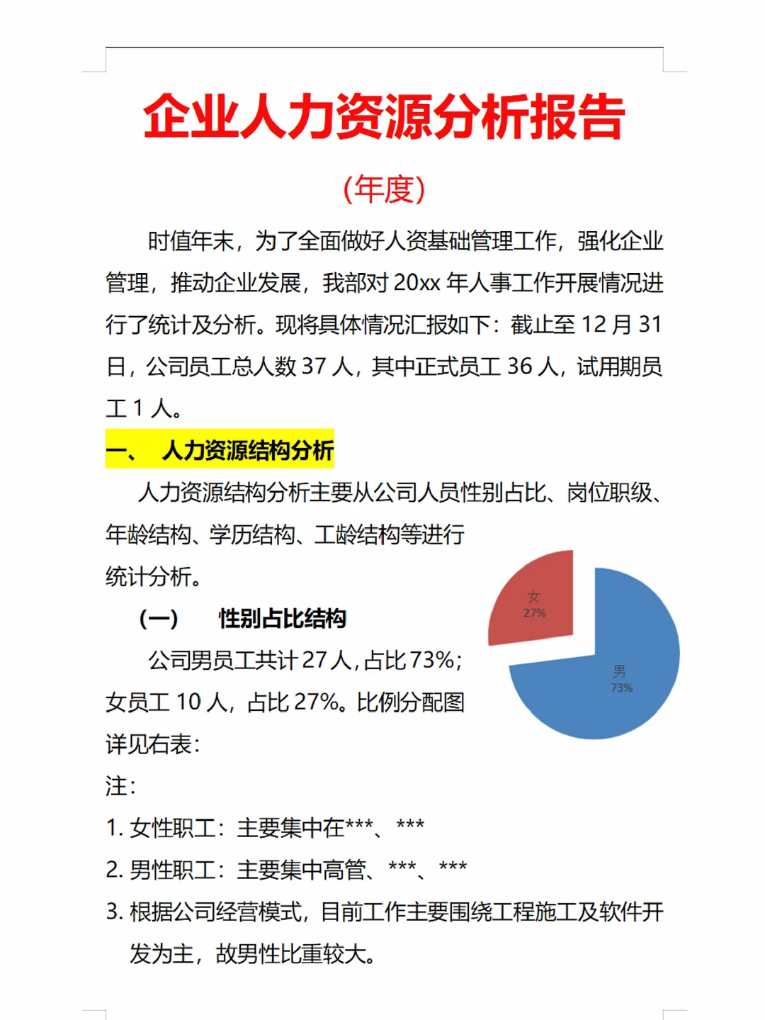 ✍️年度人力资源分析报告（含入离职分析）