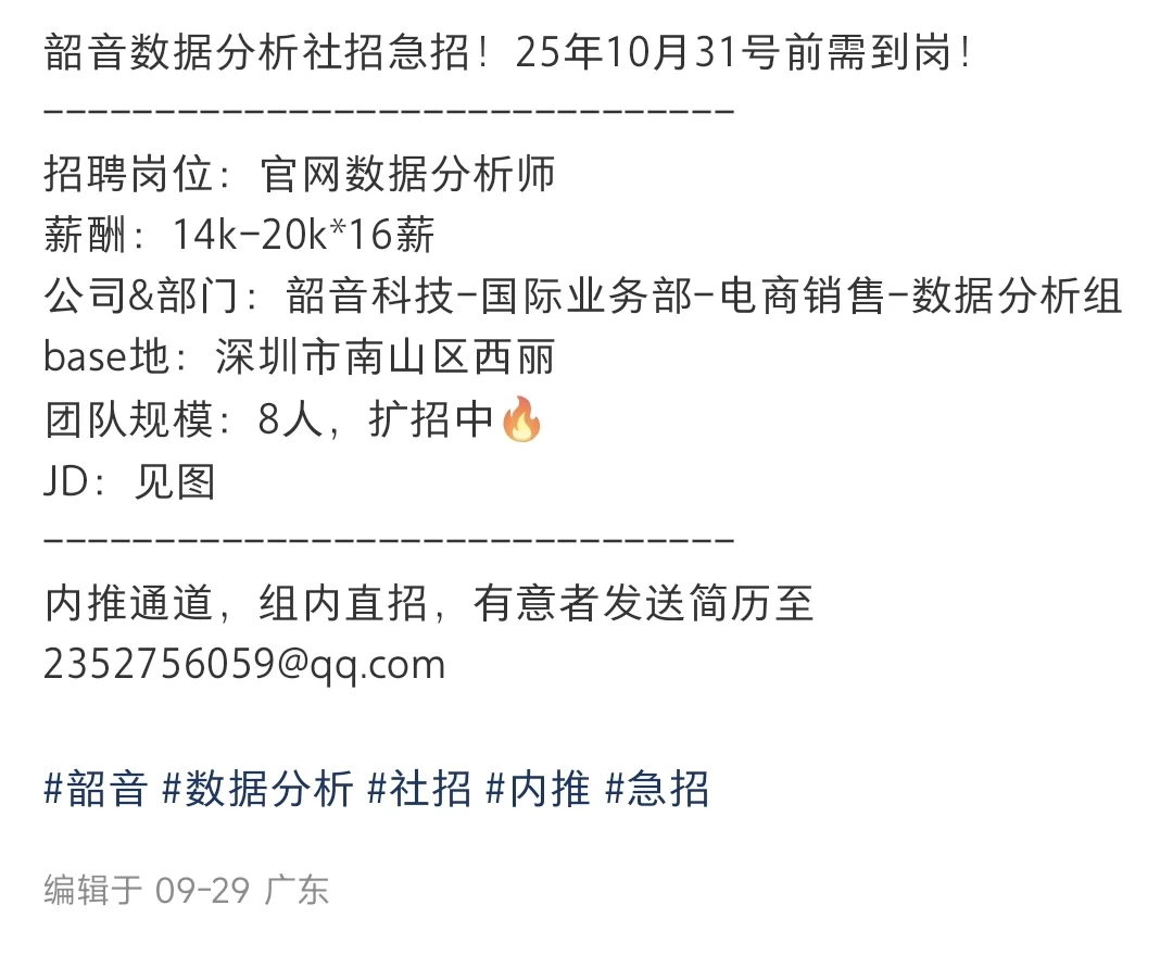 深圳职位—数据分析（电商）