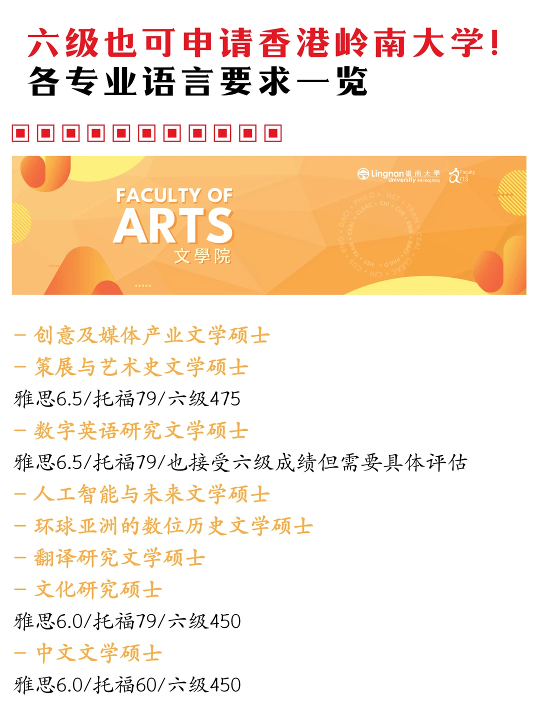 六级也可以申请香港岭南大学研究生