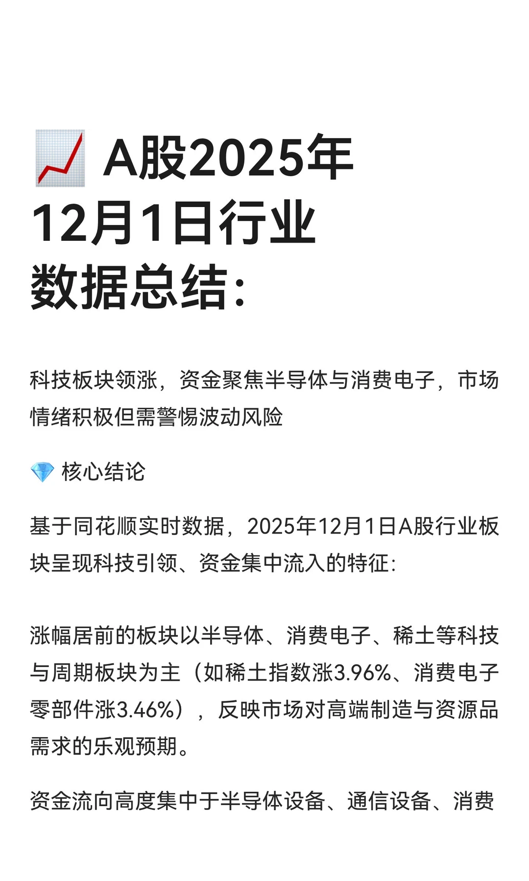 ? A股2025年12月1日行业数据总结：