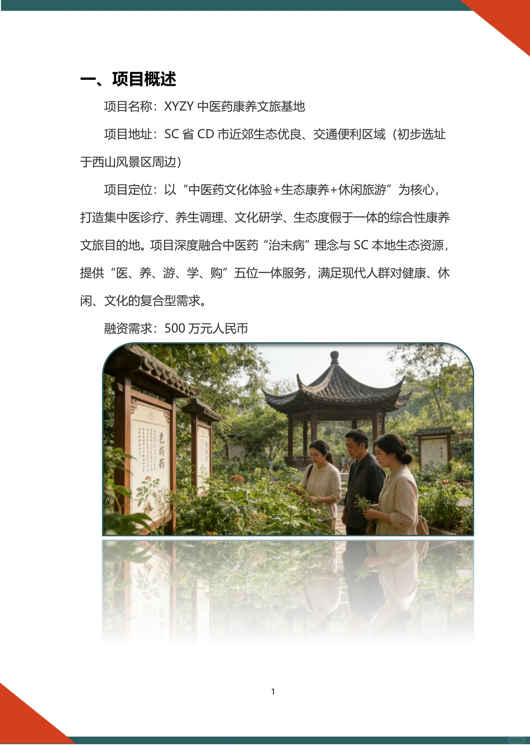 ?中医康养文旅融资计划书word➕ppt