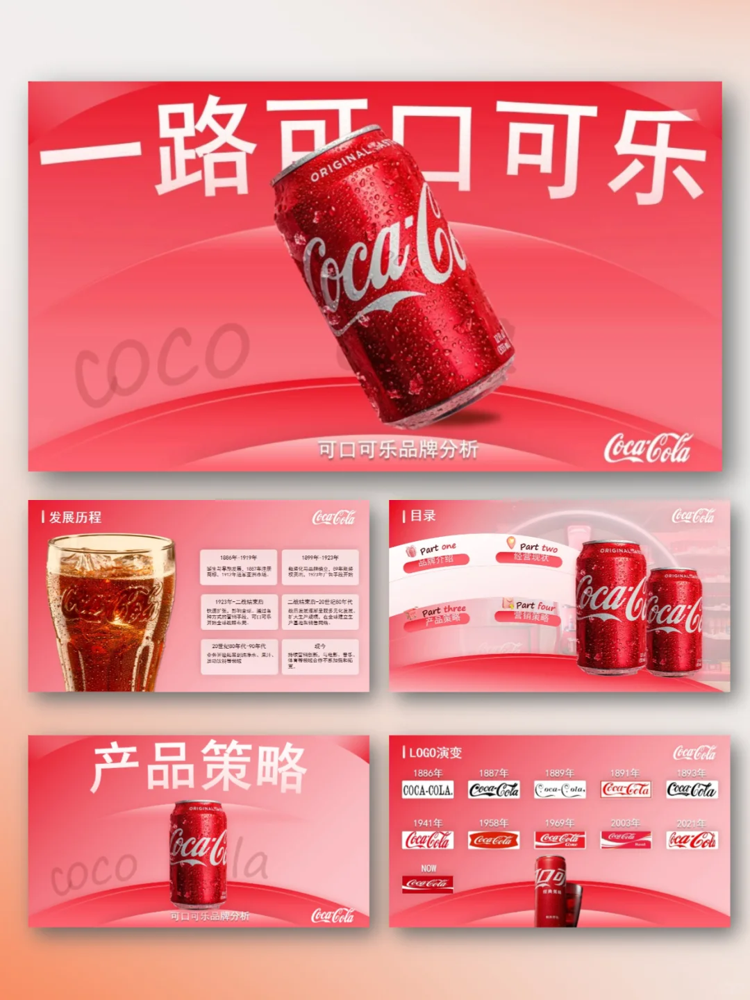 可口可乐品牌营销分析PPT模板|推广策划介绍