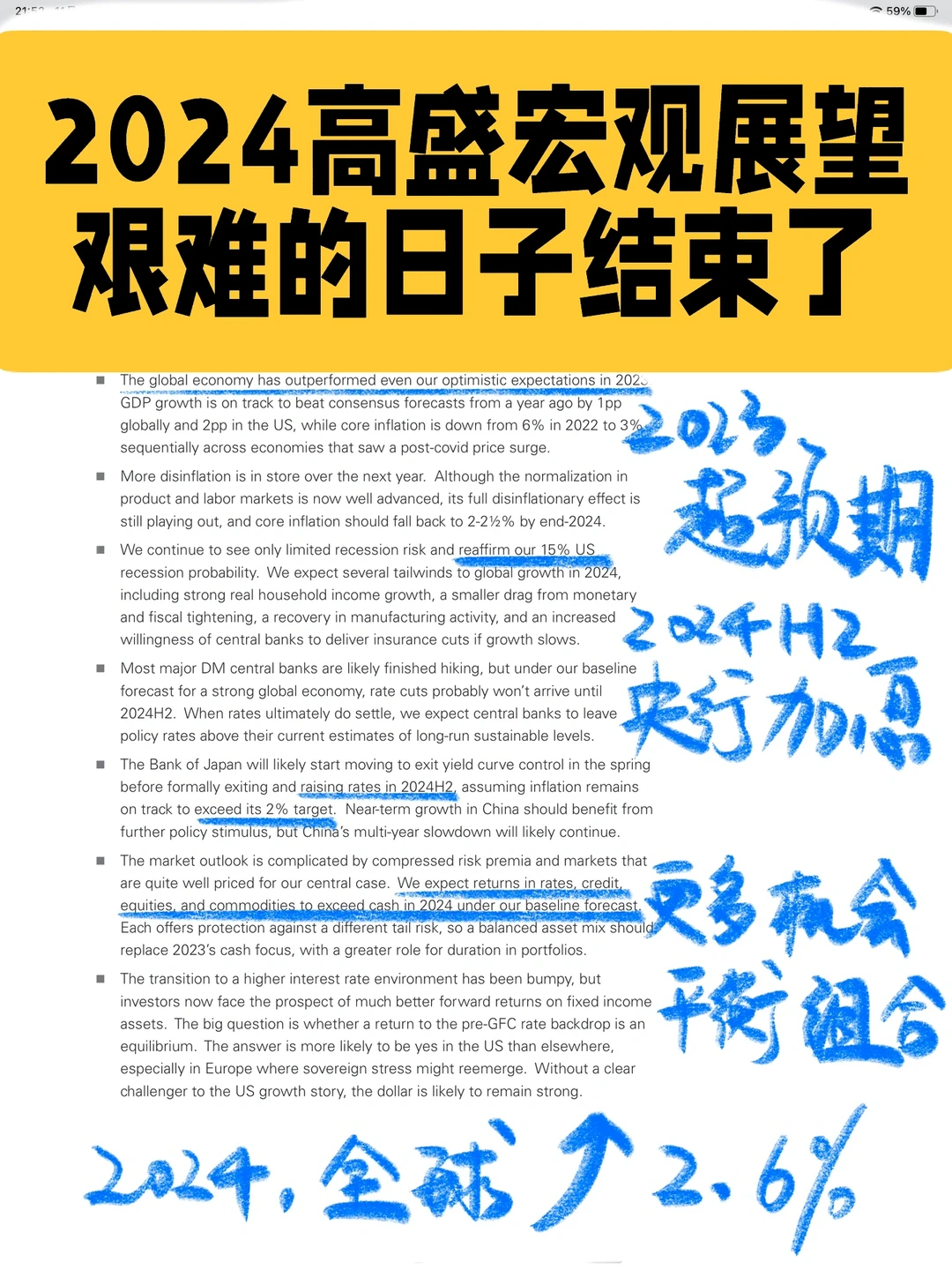 高盛的2024宏观展望来啦！2024会更好