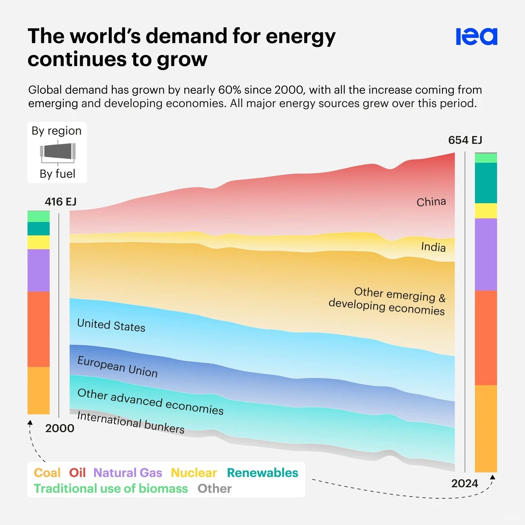 2000年来全球能源需求增长60%，中国占一半