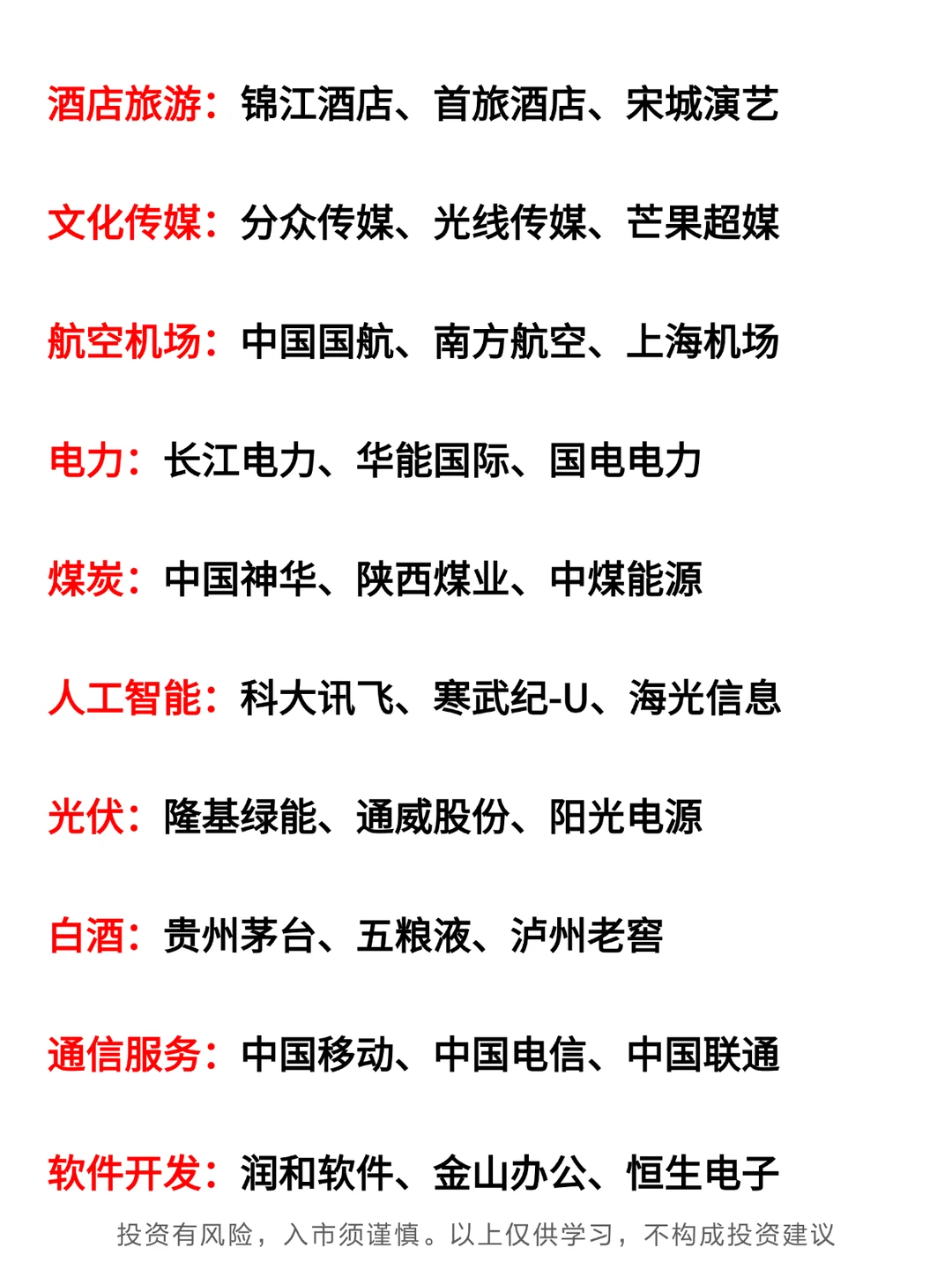 大A 51个领域的细分龙头！