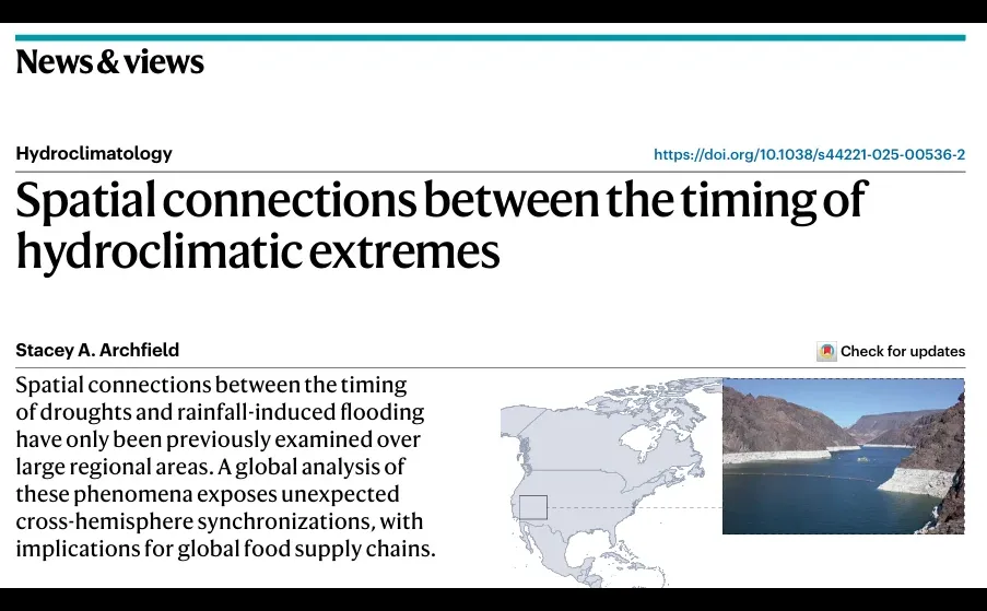 Nat. Water水文气候极端事件时间的空间联系