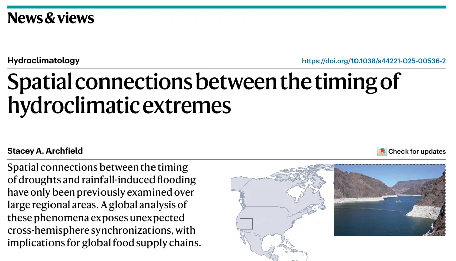 Nat. Water水文气候极端事件时间的空间联系
