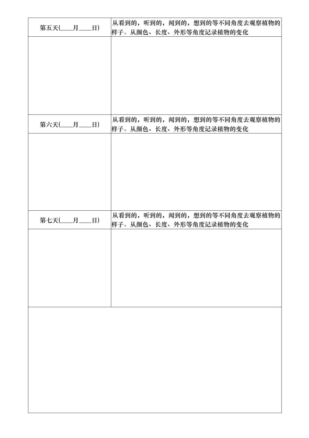 四上语文第三单元观察日记习作表