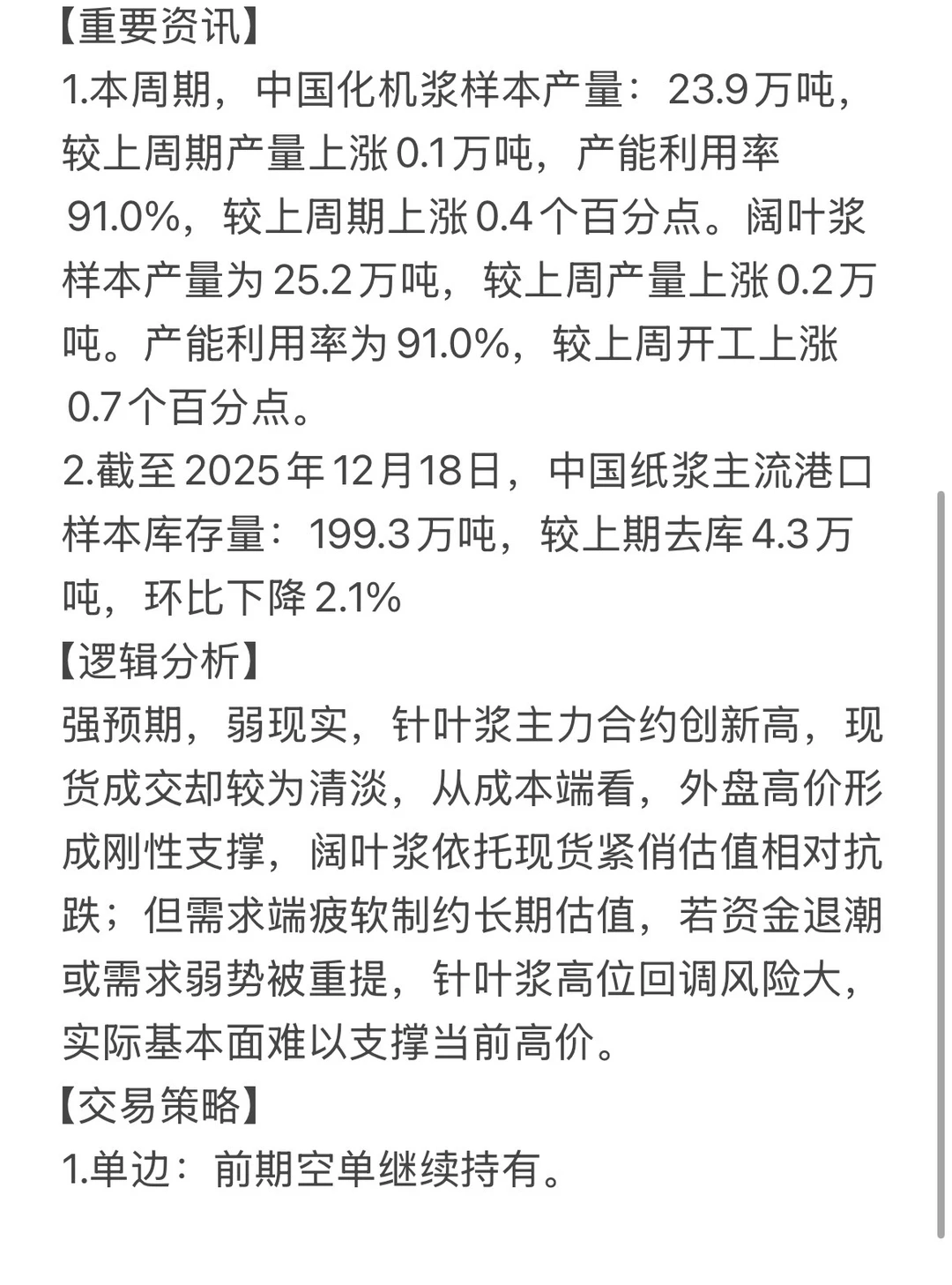 纸浆市场早盘观察12.19