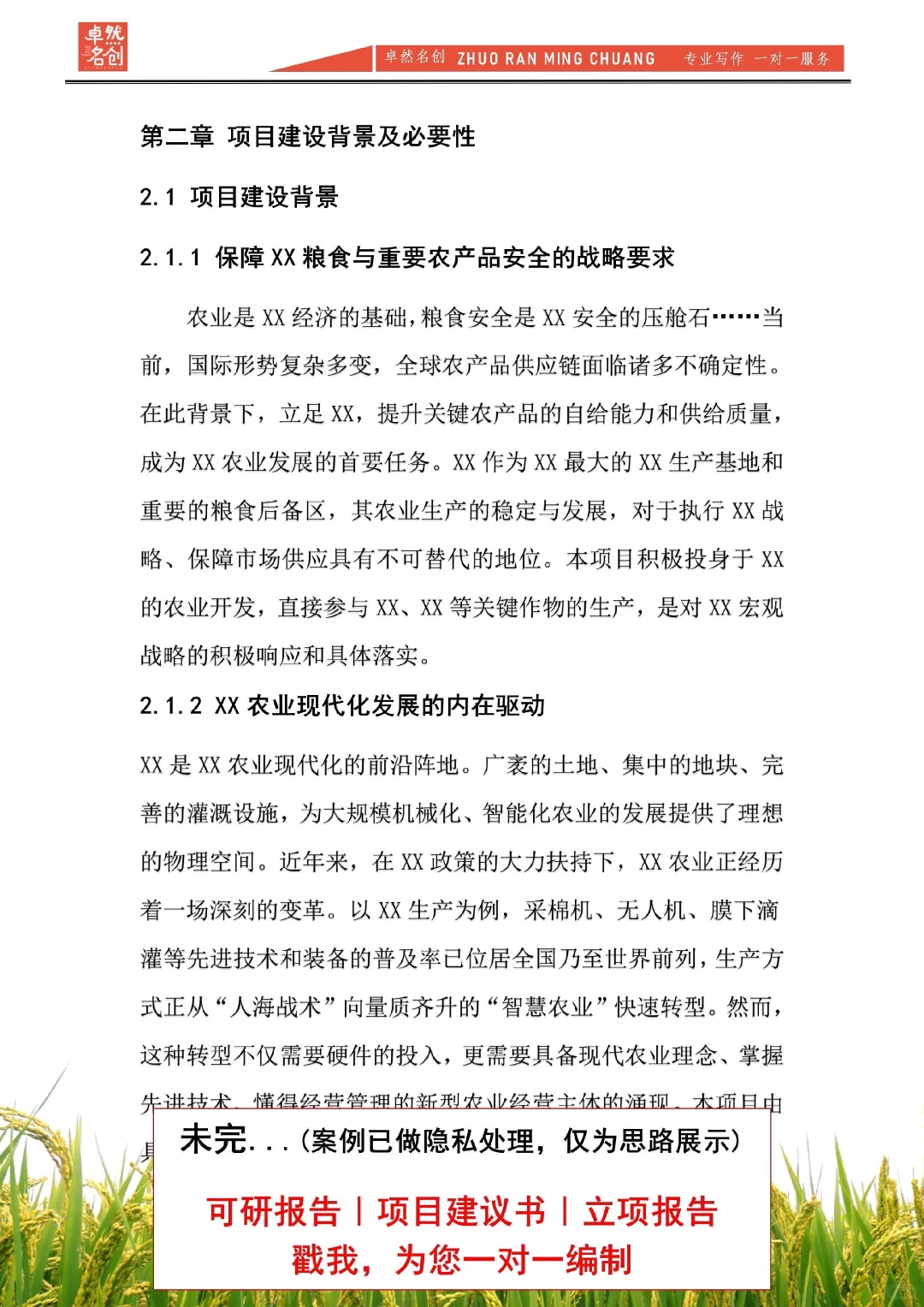 现代农业种植可行性报告，给资方看就这样写