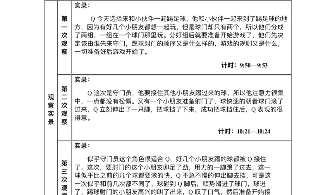 大班户外区域活动观察记录｜35篇