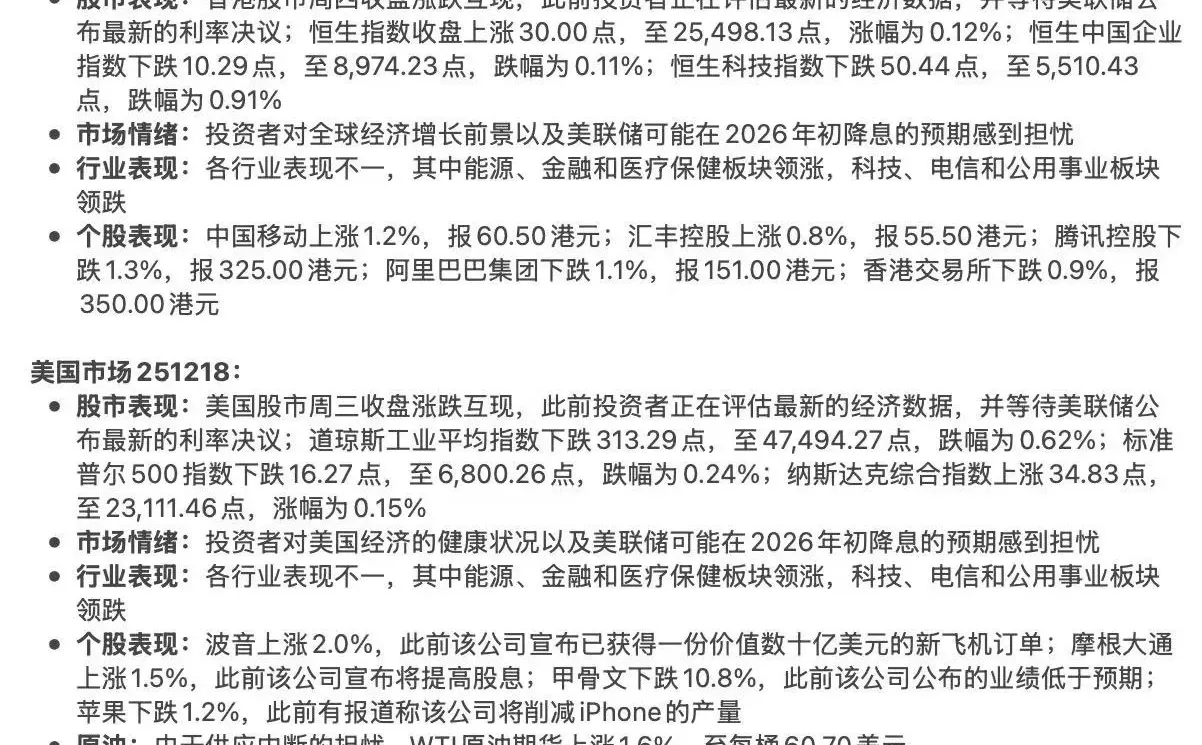 港美资本市场资讯251218