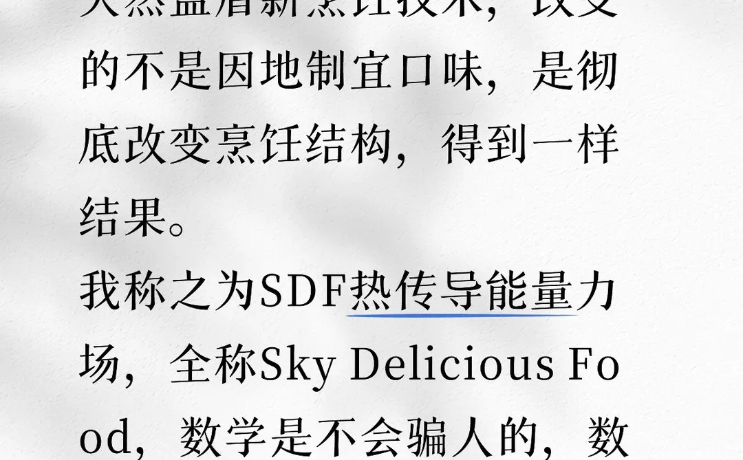 我发明SDF瞬时热传导能量力场！应用餐饮业