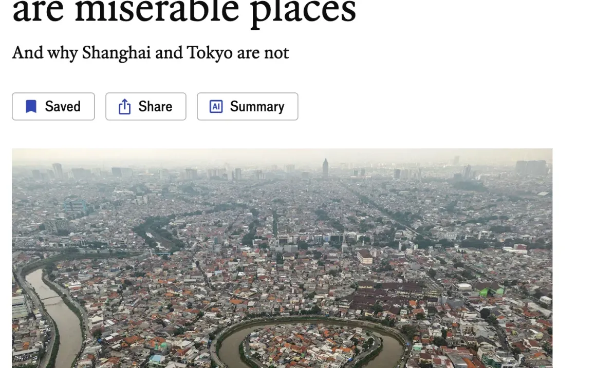 亚洲很多超级城市越大越痛苦？上海被表扬！