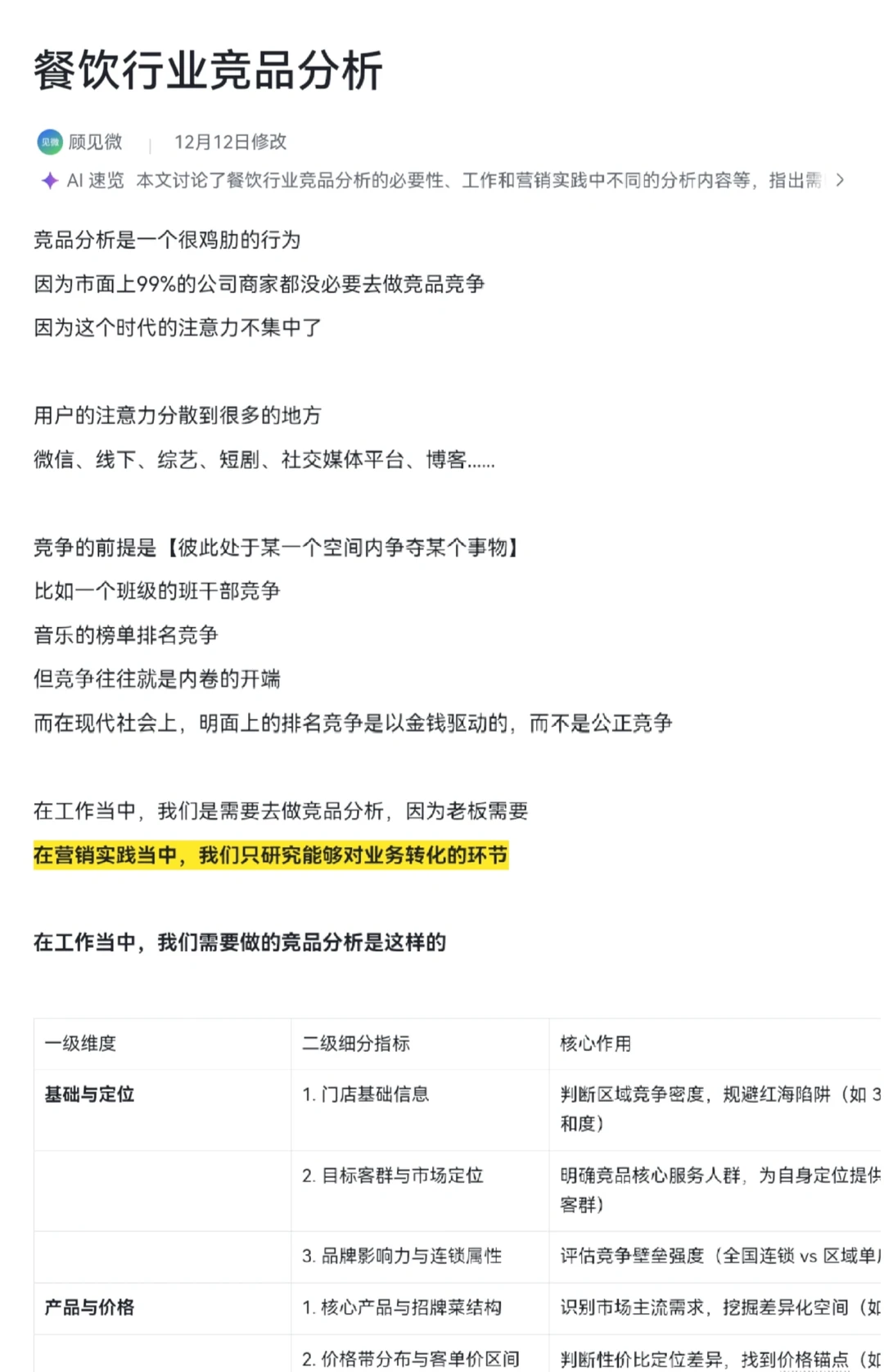 餐饮行业丨竞品分析