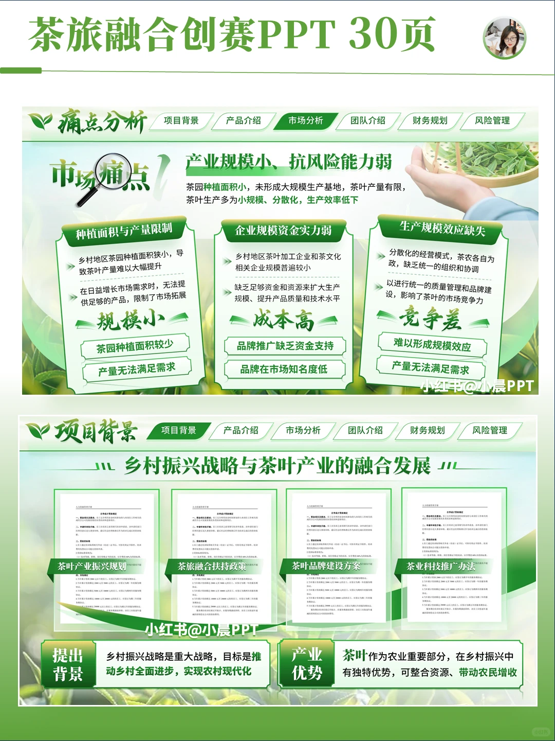 高级感小清新绿色茶叶项目创赛PPT设计案例