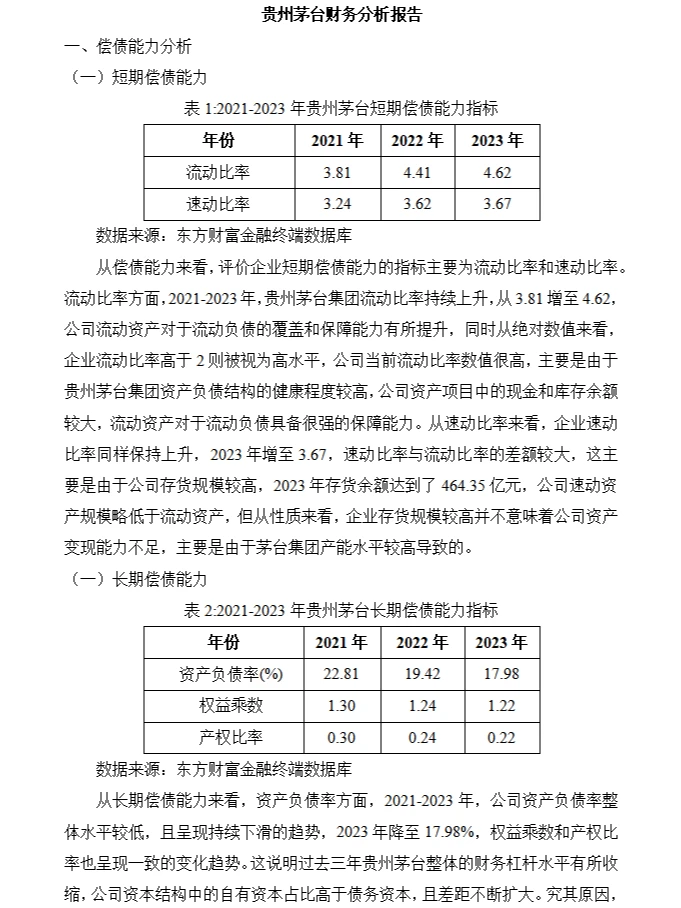 贵州茅台财务分析报告