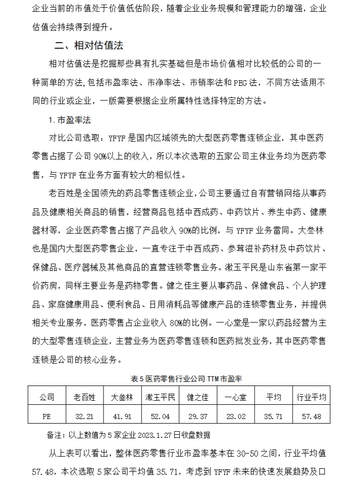 如何对一家企业进行估值-以YFYF为例