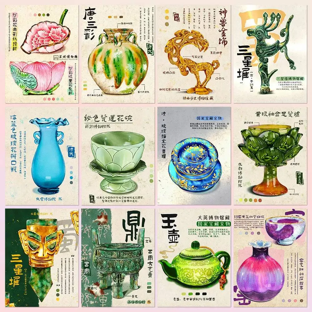 72张中国传统文化元素古代文物贴纸超☁️