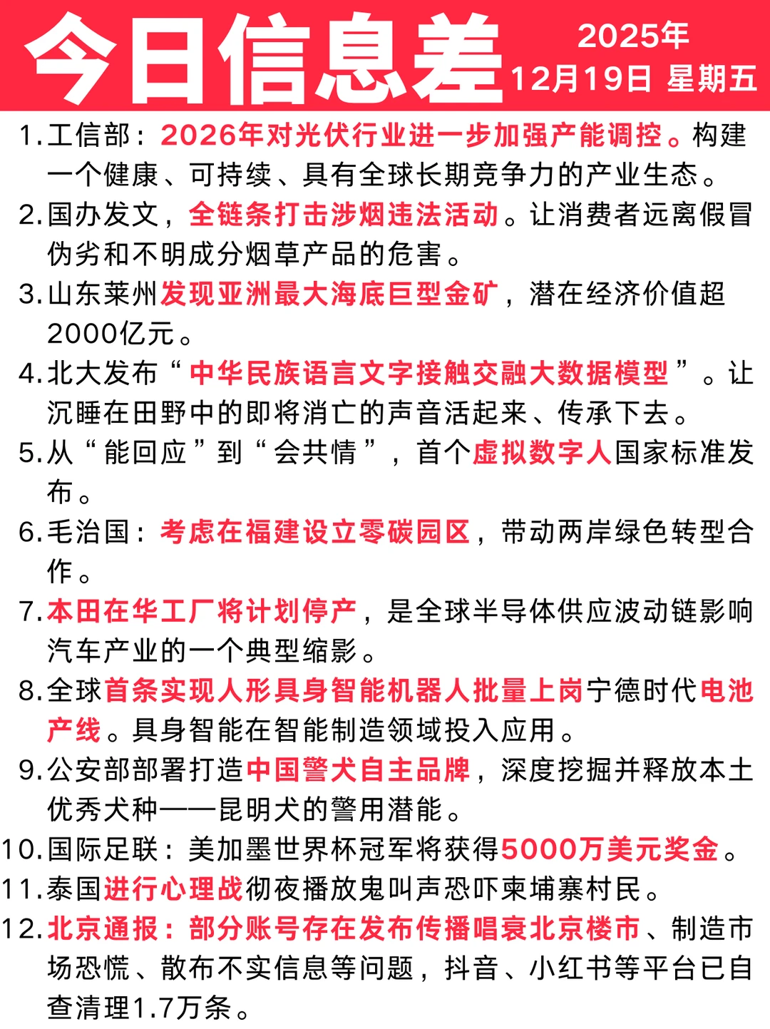 今日信息差｜12 ?️ 19 日