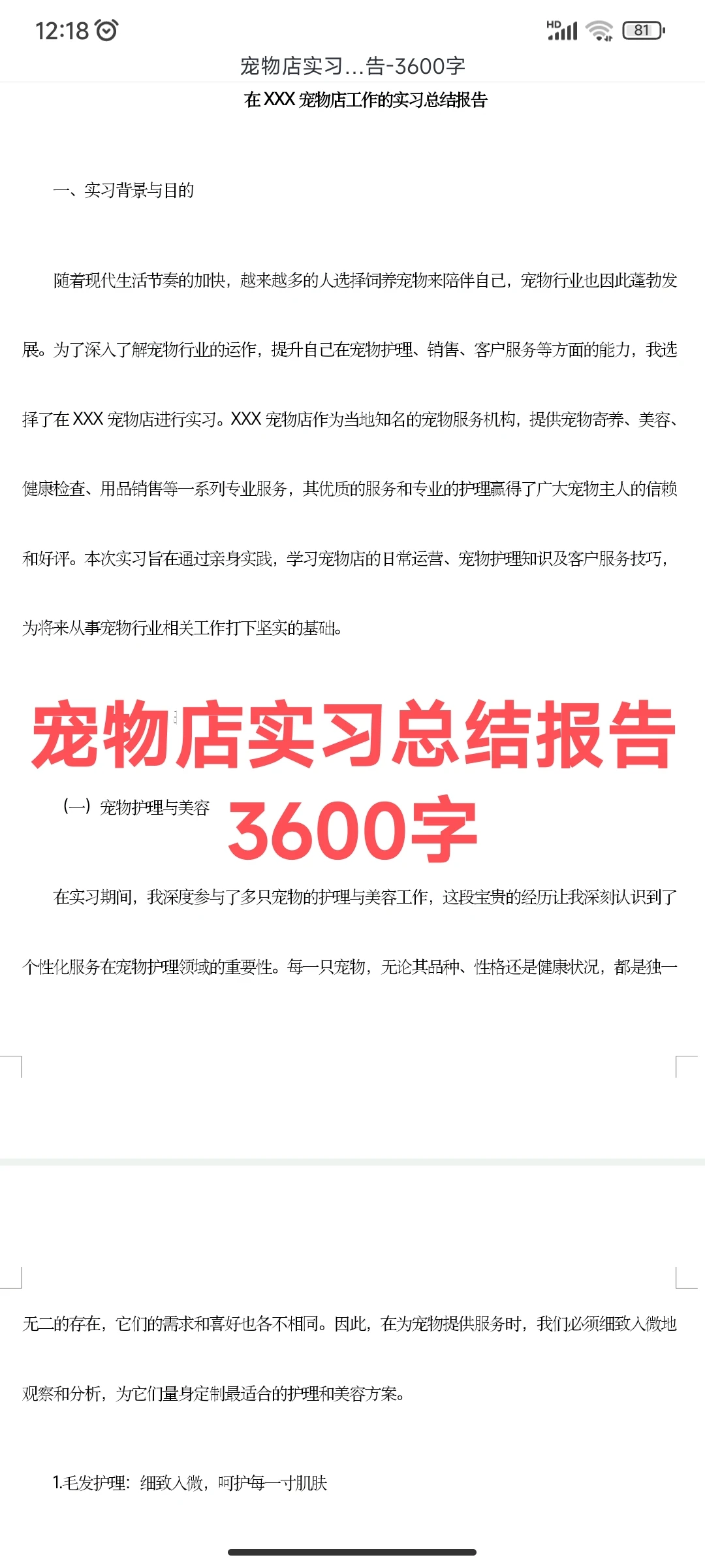 宠物店实习总结报告3600字