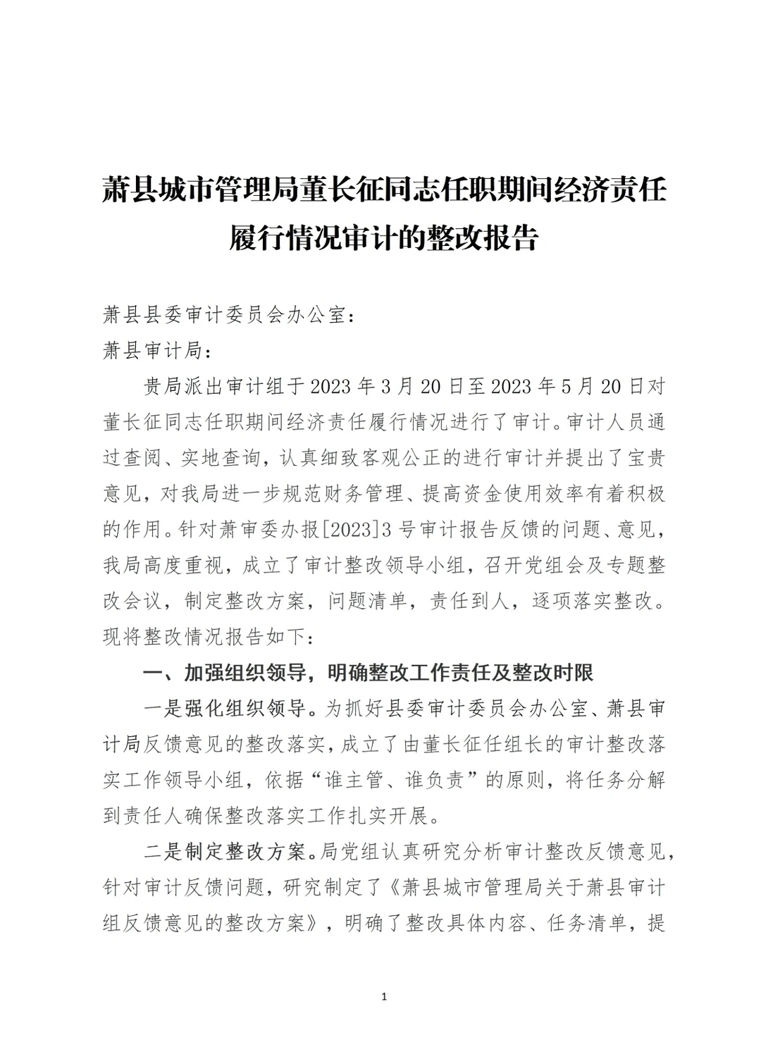 经济责任整改情况报告（案例2）