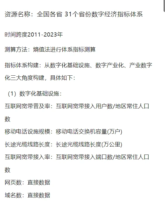 11-23全国各省 31个省份数字经济指标体系