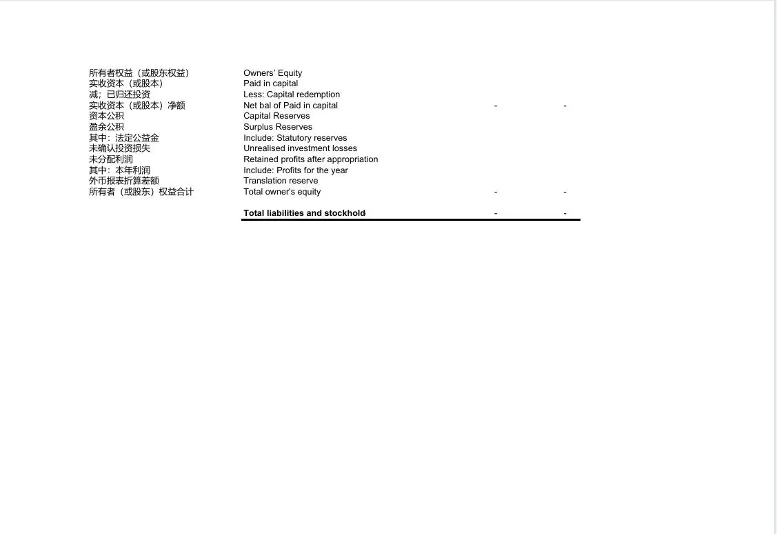 中英文三大财务报表