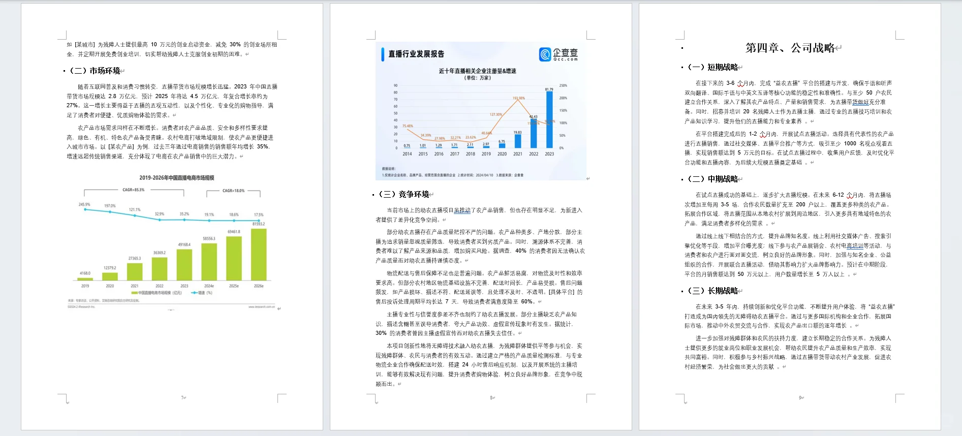 益农直播无障碍助农带货创业计划书word➕PP