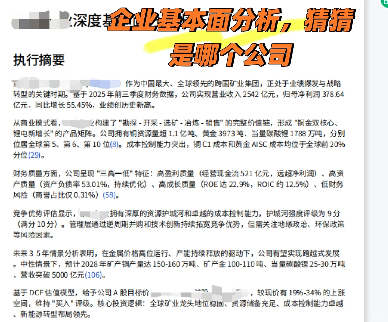 企业基本面分析，猜猜是哪个公司