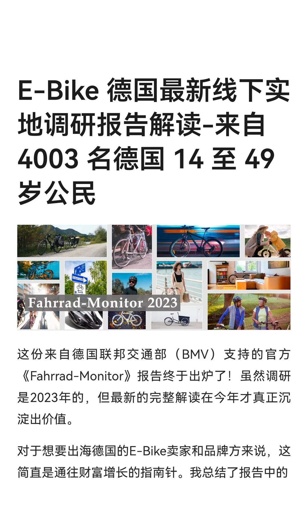 E-Bike 德国最新线下实地调研报告解读