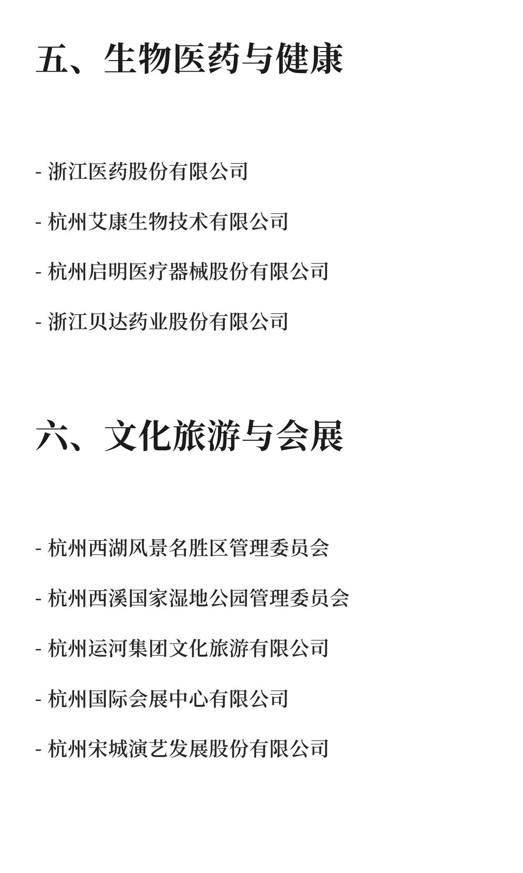 杭州各行业优势单位总结