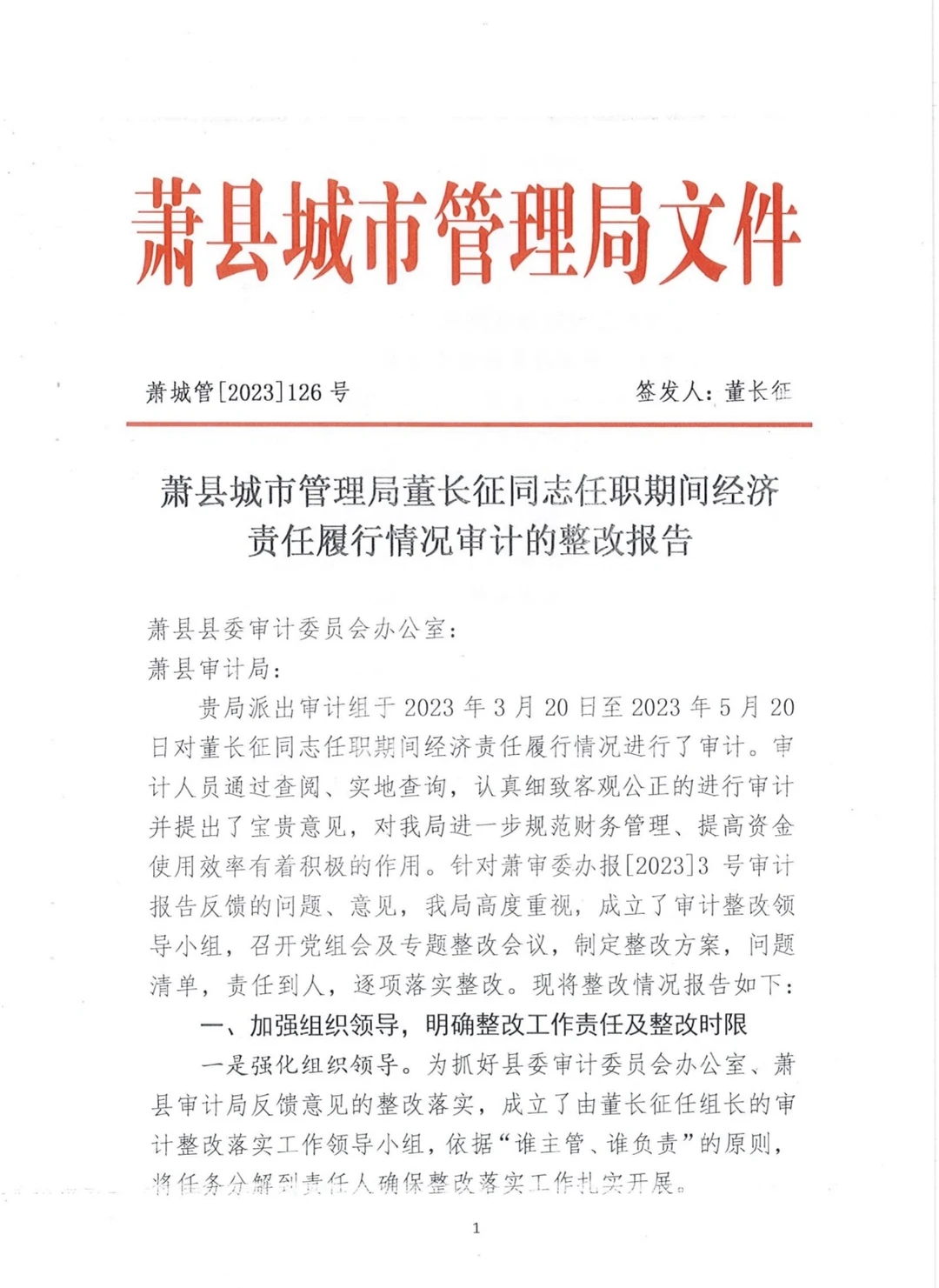 经济责任整改情况报告（案例2）