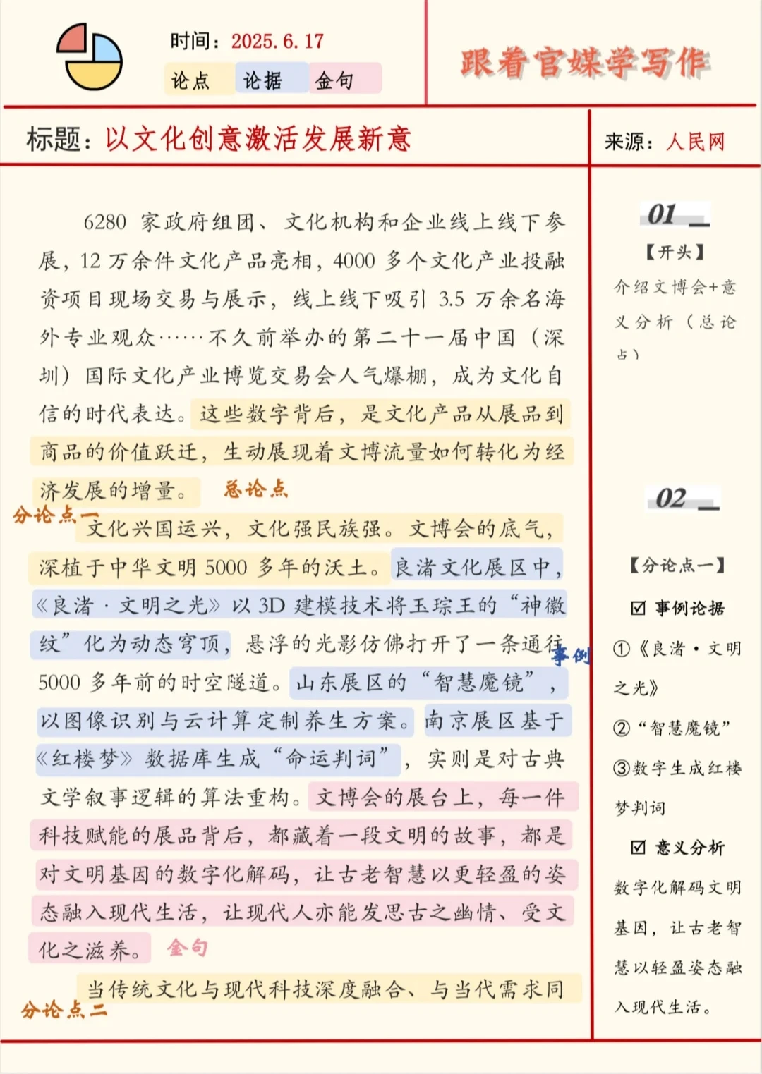 申论时评范文赏析：以文化创意激活发展新意