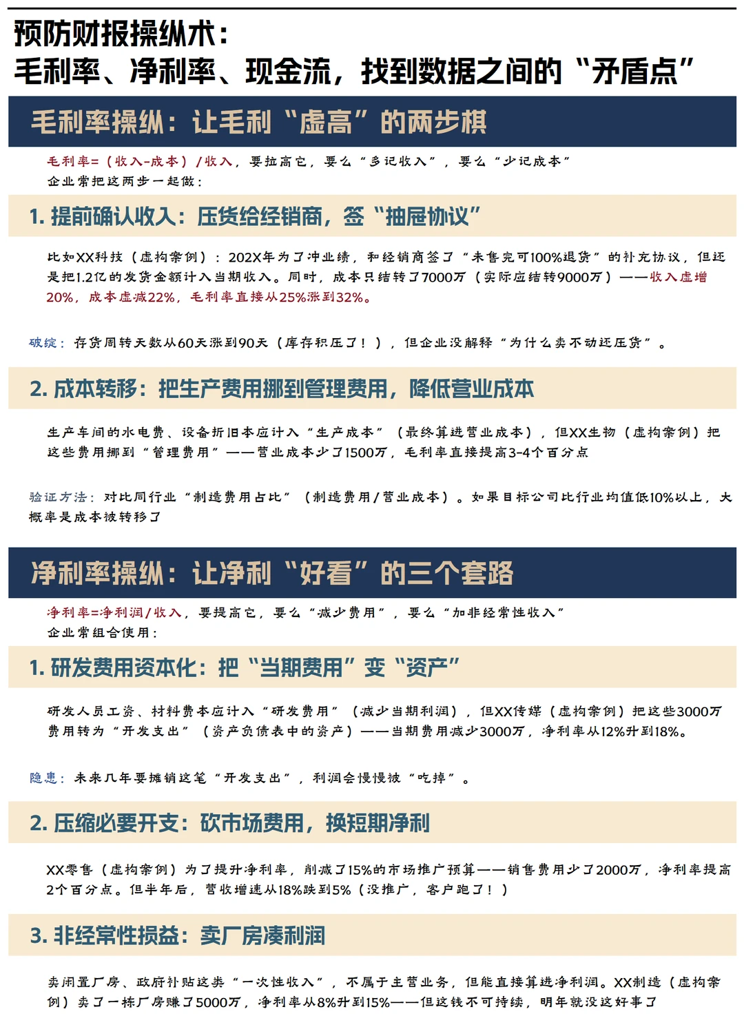 财报操纵术：找毛利率、净利率、现金流矛盾