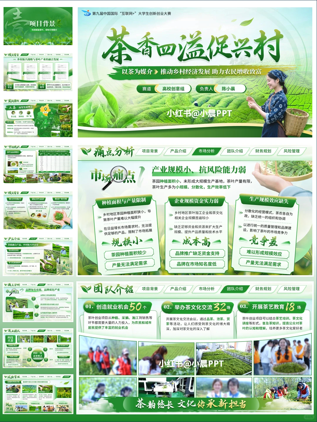 高级感小清新绿色茶叶项目创赛PPT设计案例