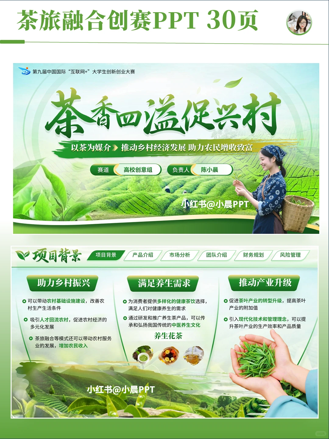 高级感小清新绿色茶叶项目创赛PPT设计案例
