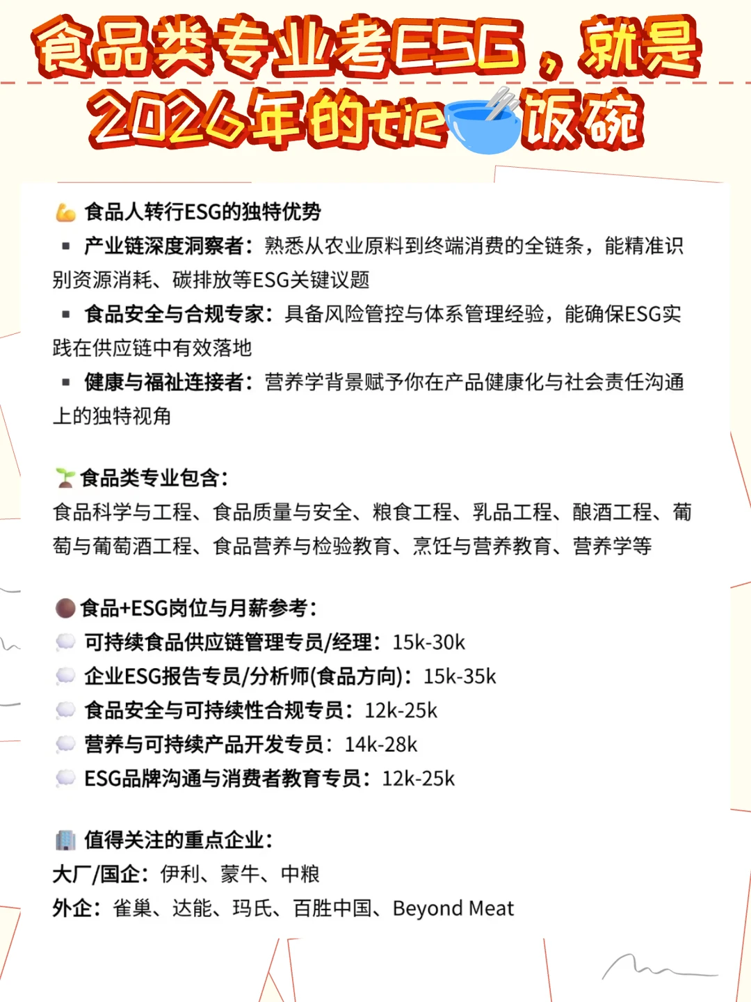 食品类专业考ESG，就是2026年的tie?饭碗