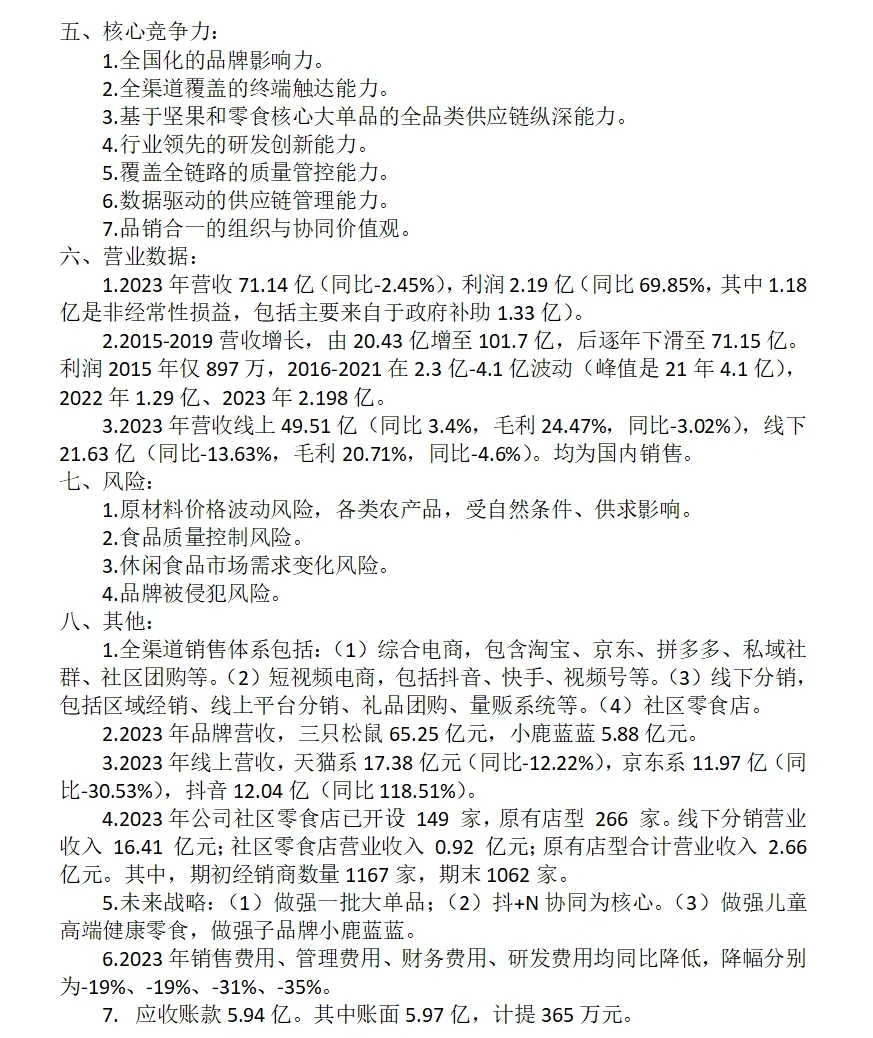 三只松鼠，2023年报，20240327。