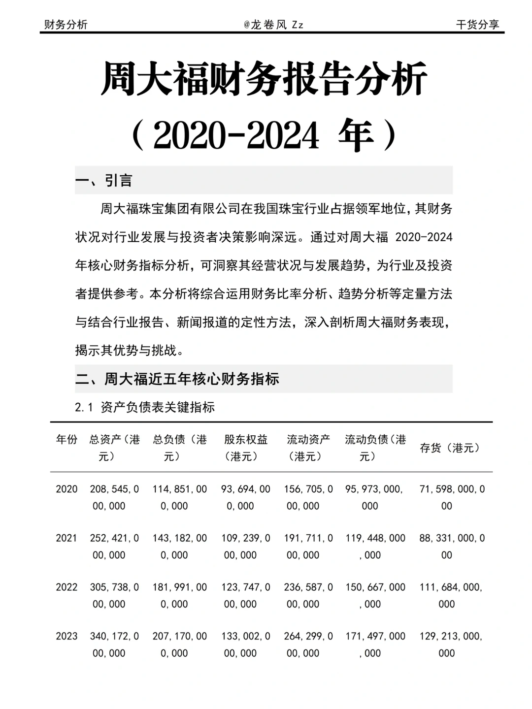 非常好写的周大福2020-2024财务报告分析