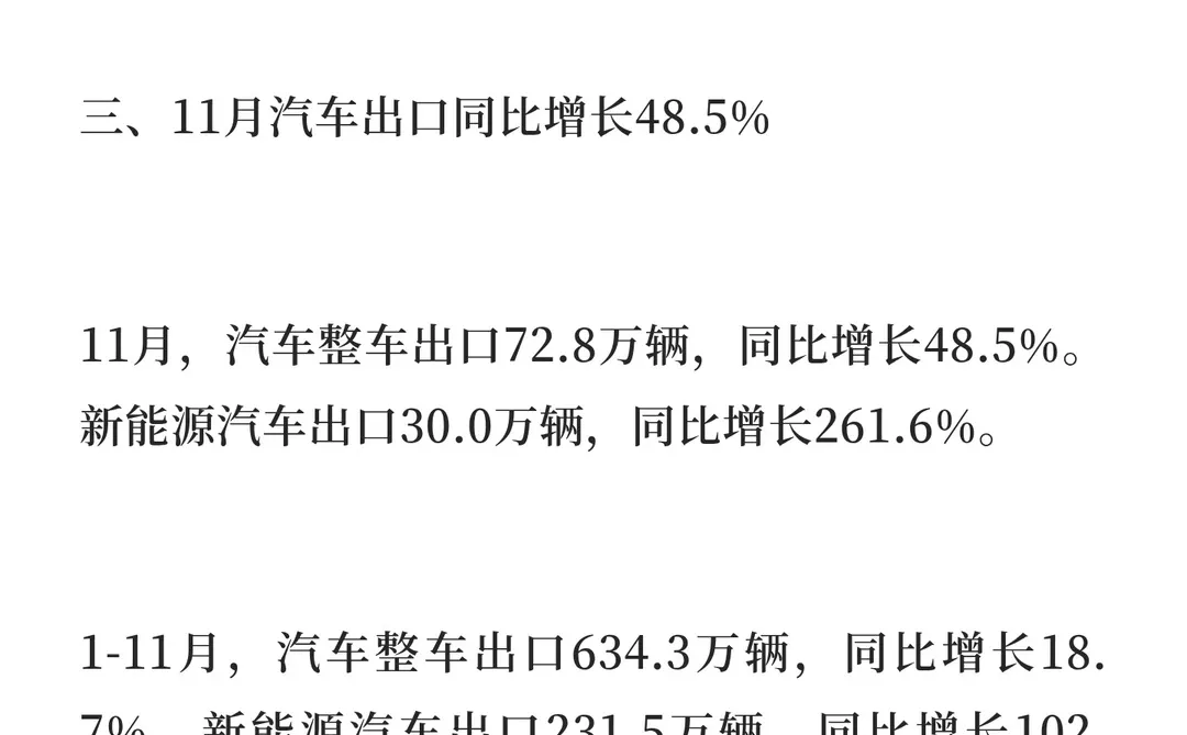 2025年11月汽车工业经济运行情况