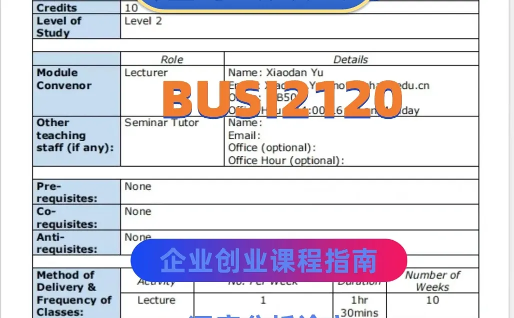 诺丁汉大学 BUSI2120 企业创业课程指南