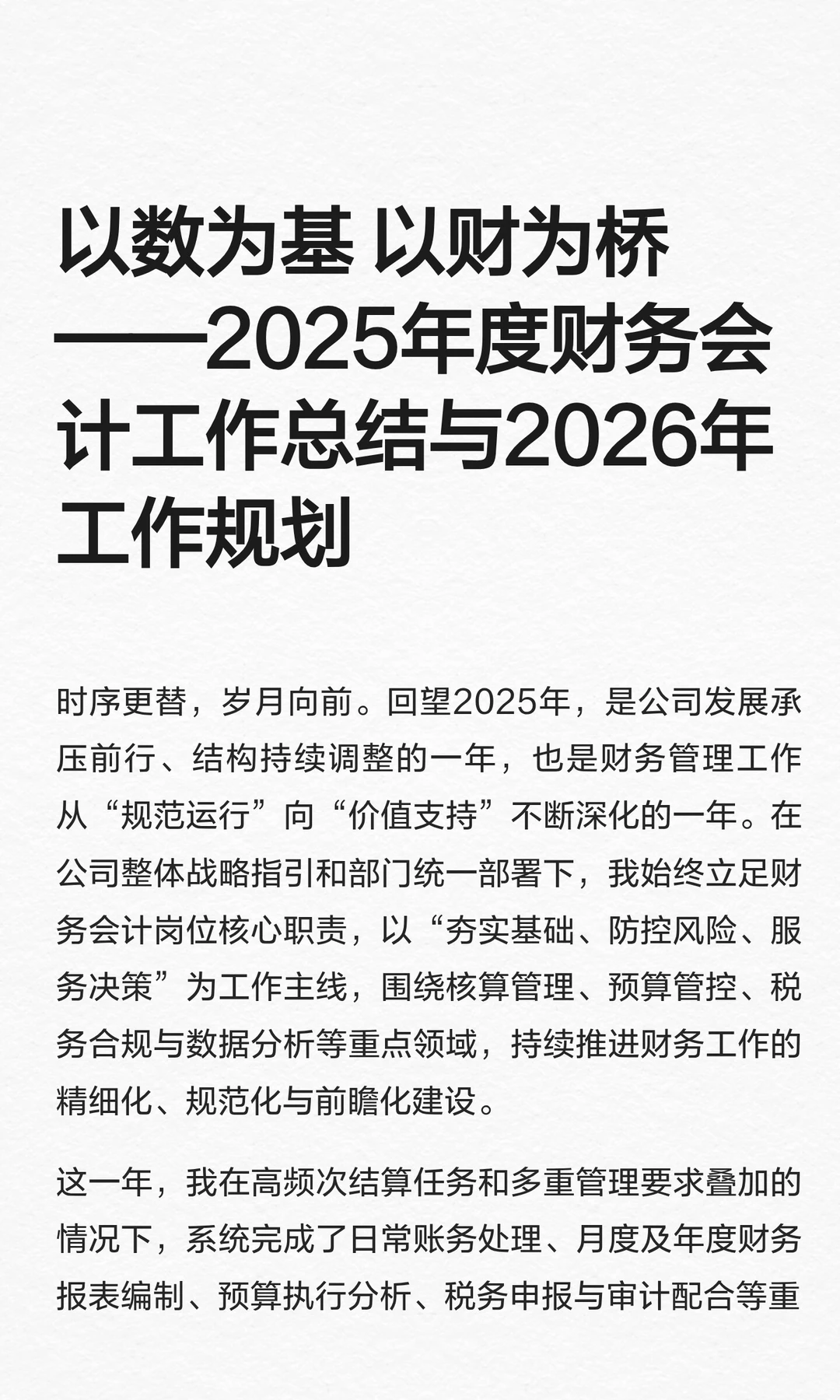 2025年度财务会计工作总结与2026年工作规划
