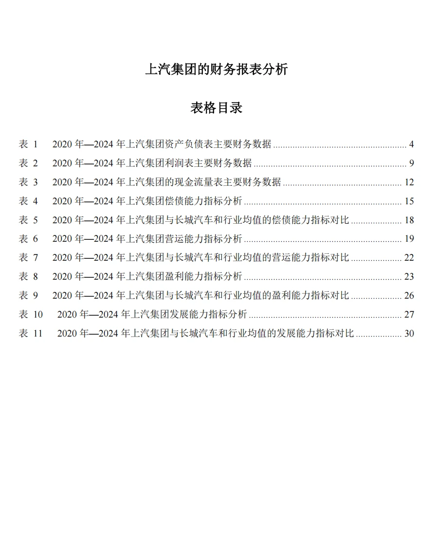 上汽集团| 财务报表分析